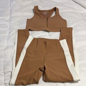 Kyodan Brown and White Leggings with Matching Sports Bra Set